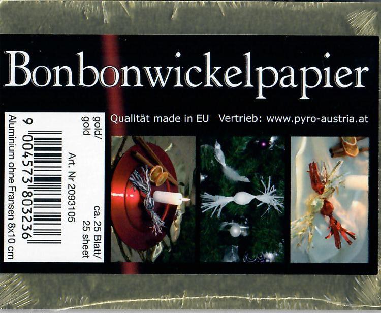 Bonbonwickelpapier 8x10, Alu - ohne Fransen, gold, ca. 25 Blatt