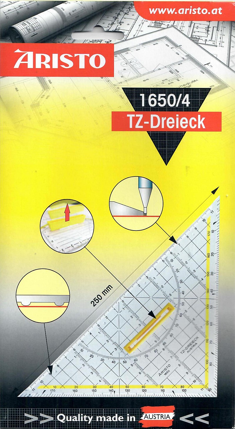 Lineal Geodreieck 25cm Plexiglas mit abnehmbarem Griff