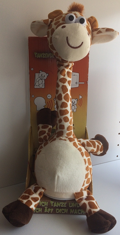Laber-Giraffe, tanzend, plappert alles nach