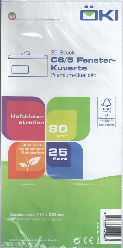Kuvert C5/6 weiß, mit Fenster, Haftklebestreifen (VPE=25STK)