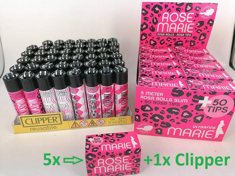 5x Marie Rolls Slim 5m + Tips ROSE MARIE LIMITED EDITION + 1x Cl